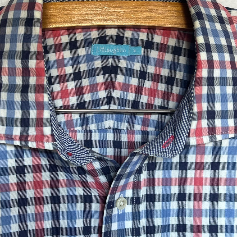 J. McLaughlin Men's Plaid Shirt - Navy, Red, White